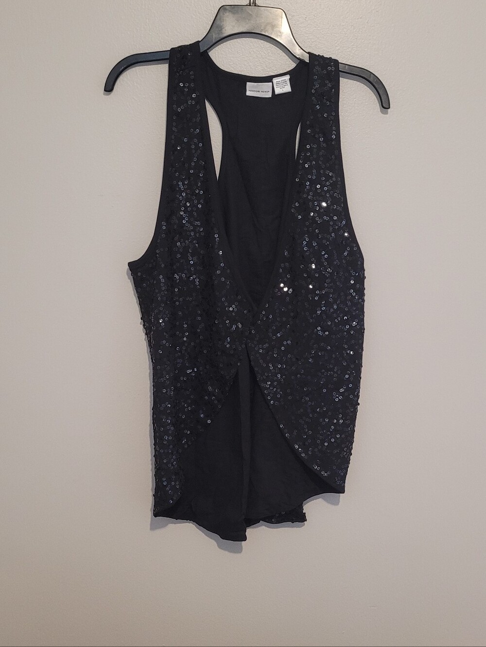 Newport News Open Front Black Sequin Vest